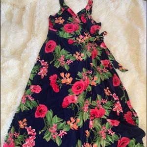 Market & Spruce Hellena Faux Wrap Maxi Dress, navy floral pattern,  Petite Lg